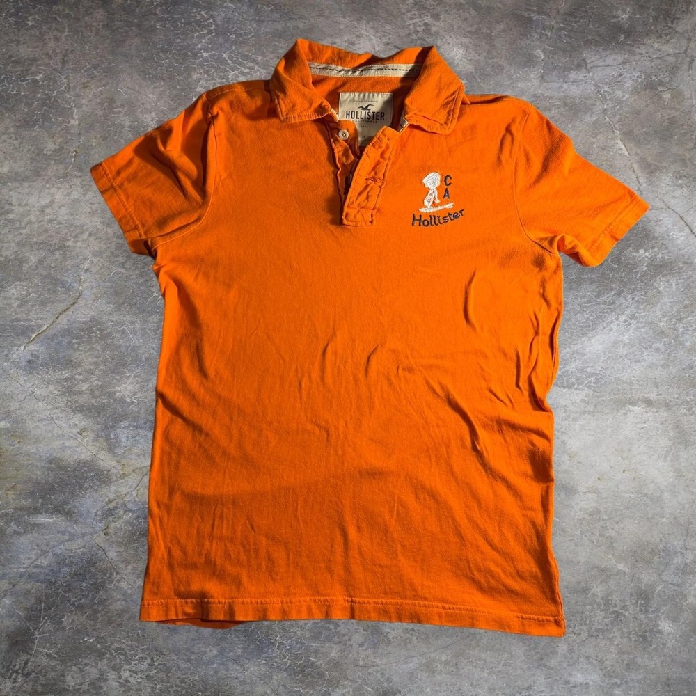 Hollister Co Mens Orange Embroidered Logo Pique Polo Shirt Size M California